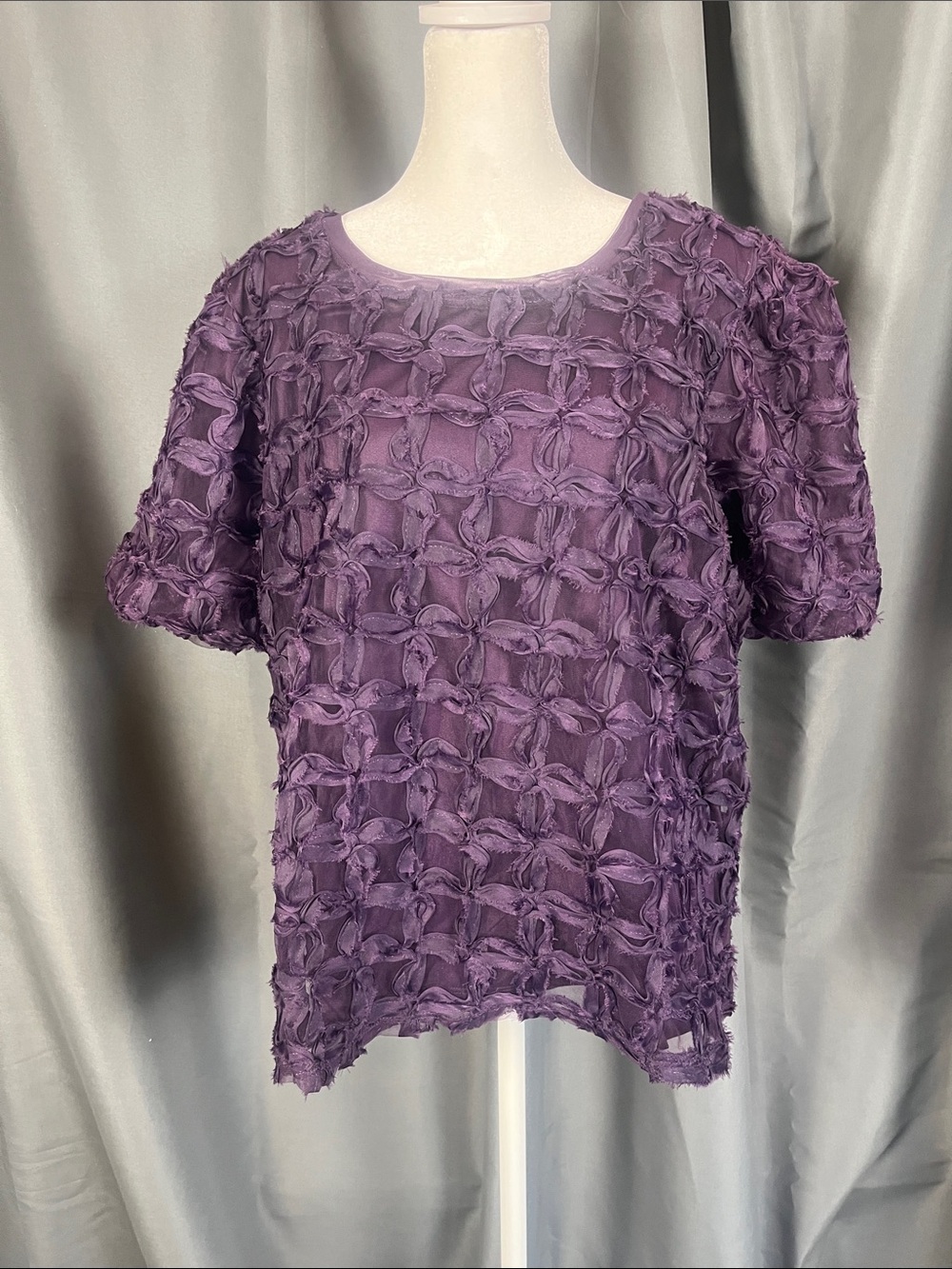 Cato Purple Floral-Appliqué Short Sleeve Top